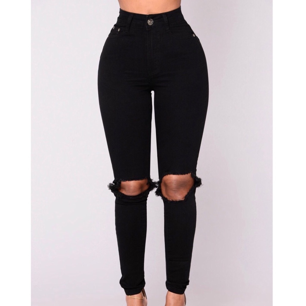 Black Fashion Nova Skinny Ripped Jeans